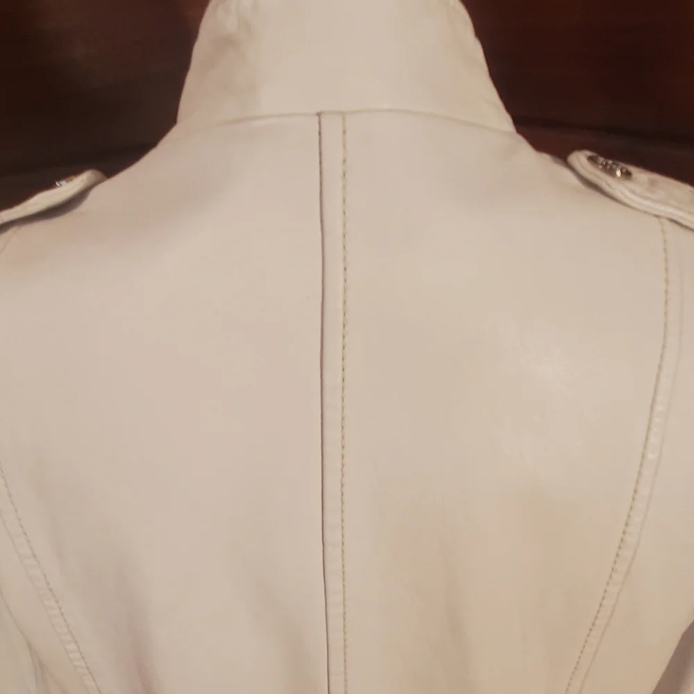 Tory Burch Leather Women's White Military Style Jacket Coat 14 Fits 10 12 - Picture 6 of 14